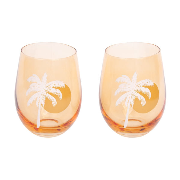 Cheers Stemless Glass Tumblers Desert Palms | Peachy Pink Set of 2