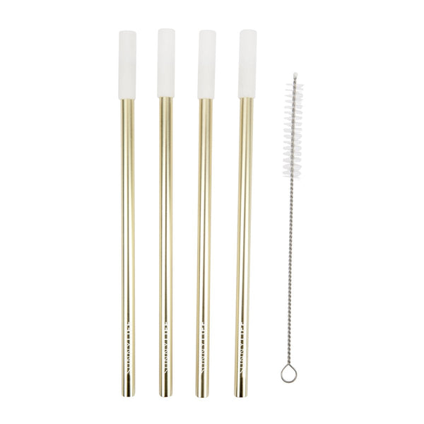 Reusable Metal & Silicone Straws Gold & White Set of 4
