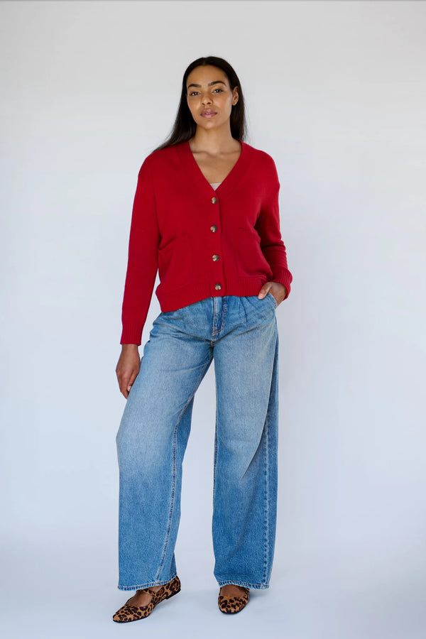 RED BUTTON DOWN CARDIGAN