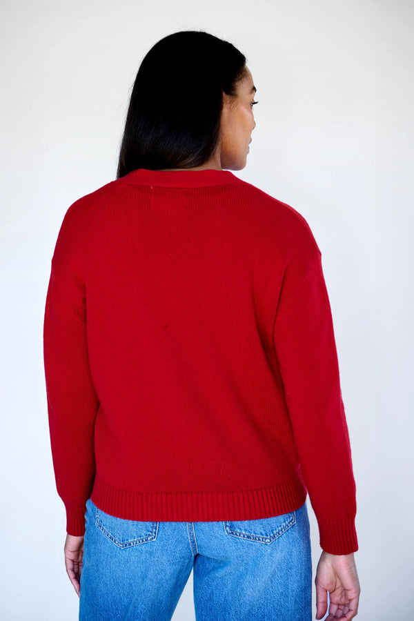 RED BUTTON DOWN CARDIGAN
