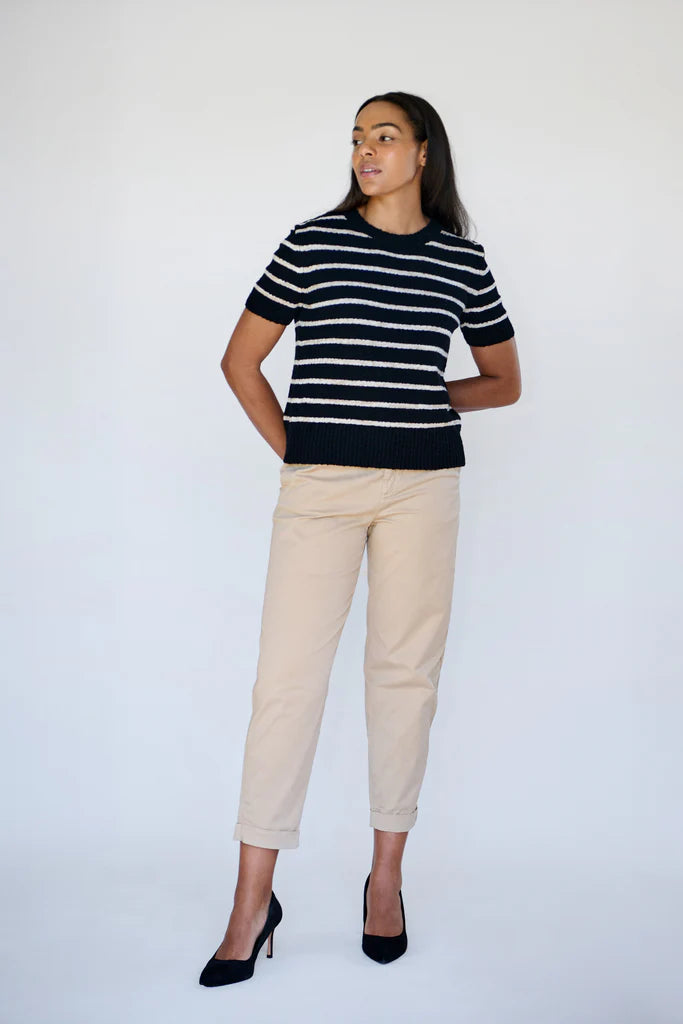 BLK/OAT STRIPE KNIT TEE
