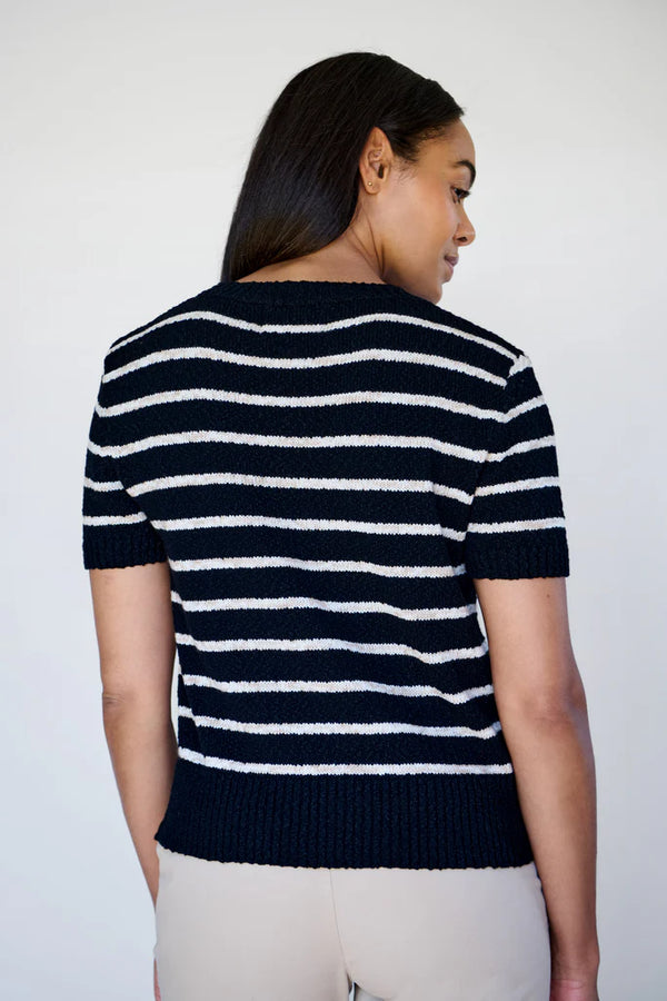BLK/OAT STRIPE KNIT TEE