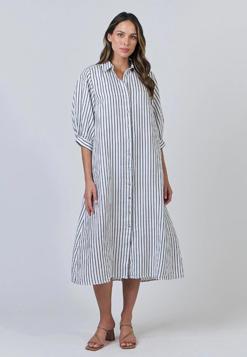 BLUE STRIPE SHIRT DRESS