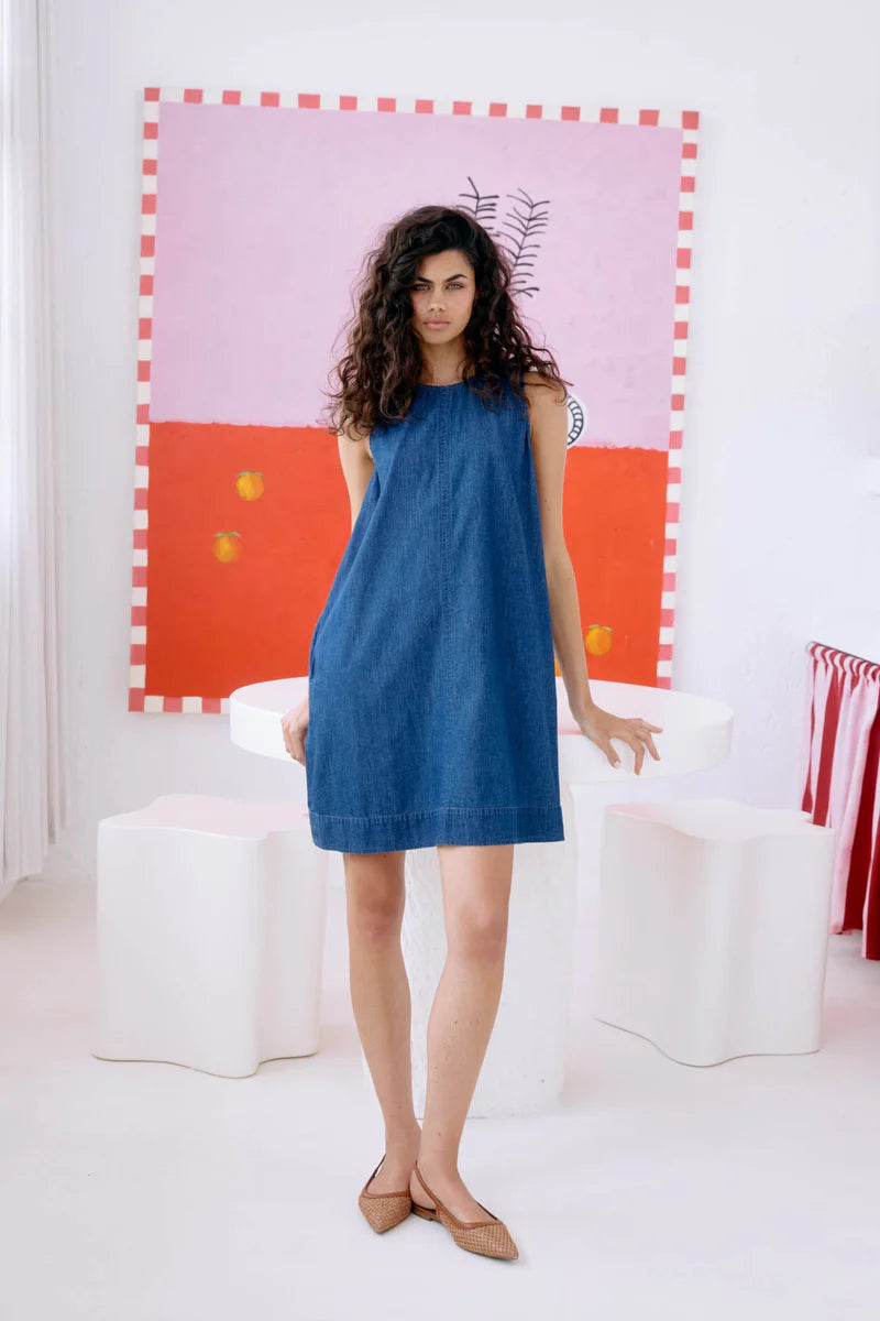 MELENIA DENIM TANK DRESS INDIGO
