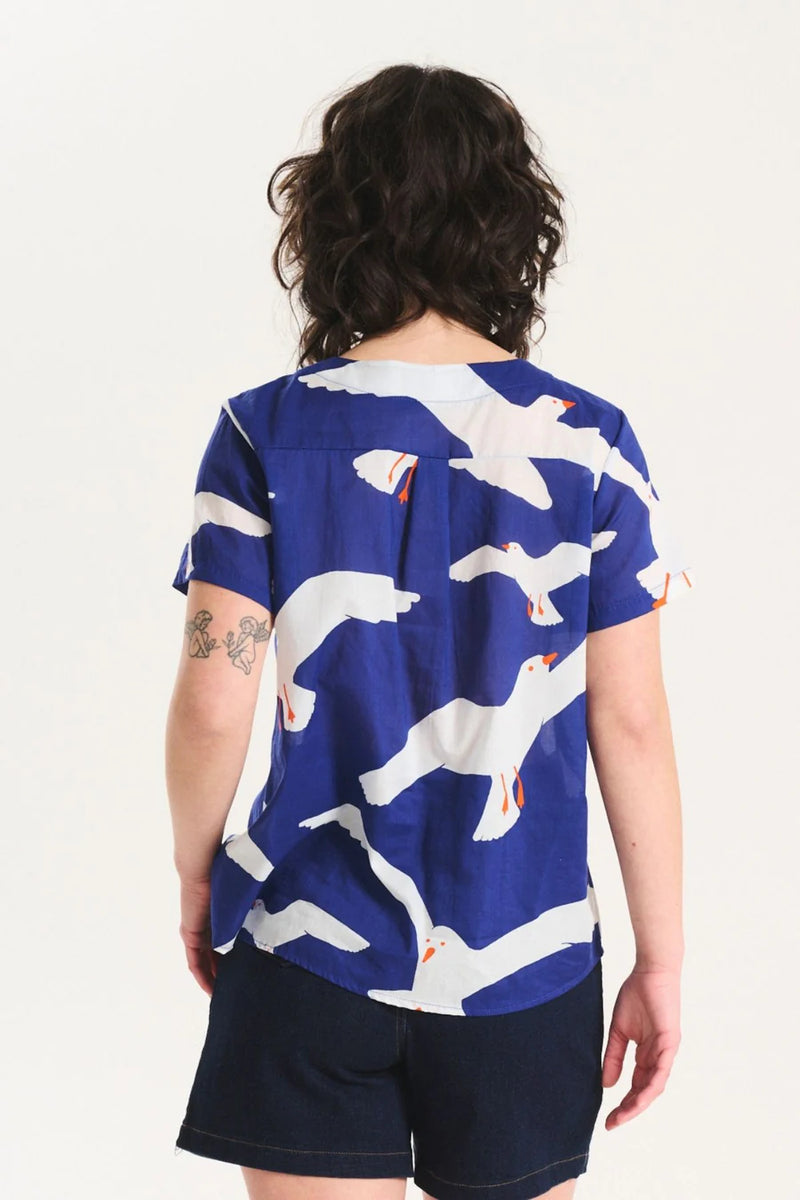 FLOCK TOP BLUE COTTON VOILE