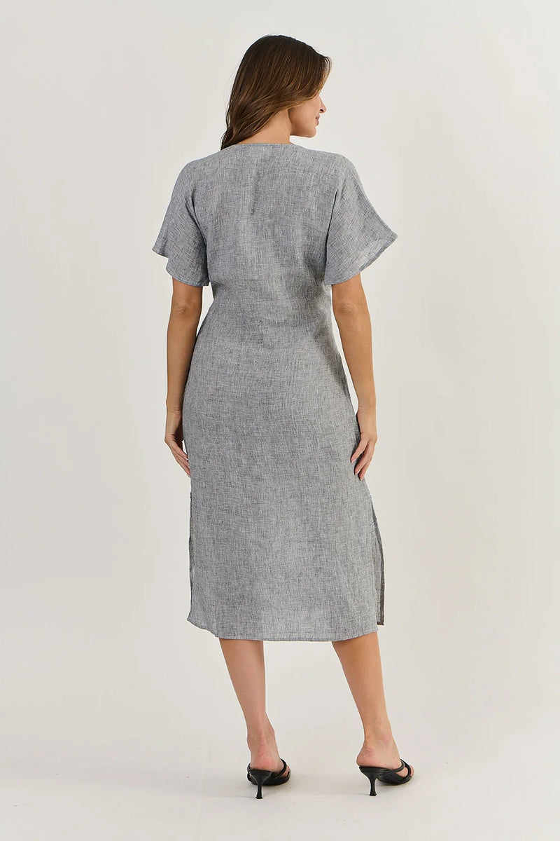 LINEN DRESS BLACK GAUZE