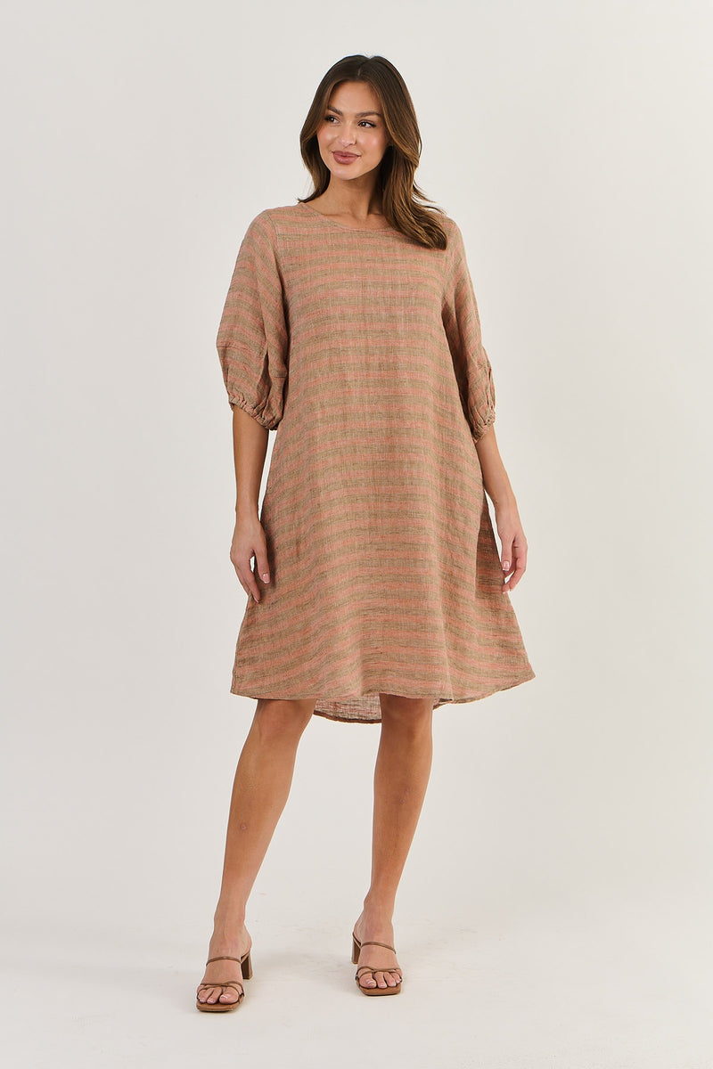 LINEN DRESS BRICK