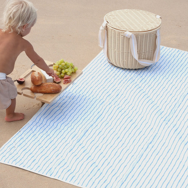 BEACH AND PICNIC BLANKET LE WEEKEND MID BLUE-CREAM