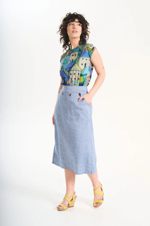 HEPBURN BEACH SKIRT DENIM BLUE