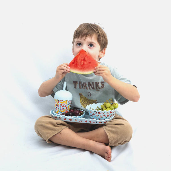 BLUE FRUITS BOWL & PLATE TRAY
