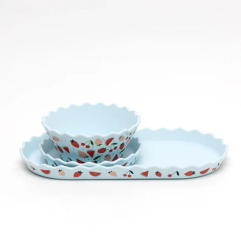 BLUE FRUITS BOWL & PLATE TRAY