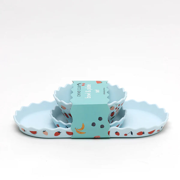 BLUE FRUITS BOWL & PLATE TRAY
