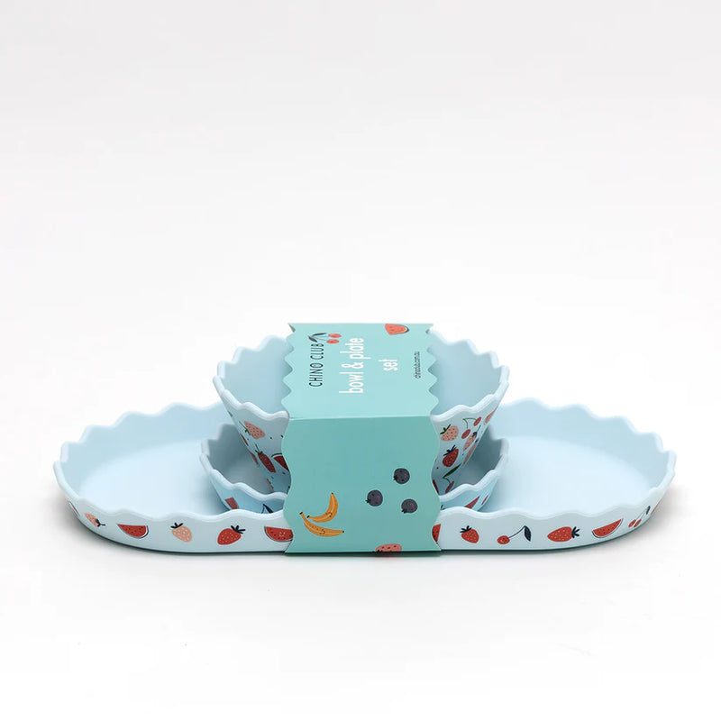 BLUE FRUITS BOWL & PLATE TRAY