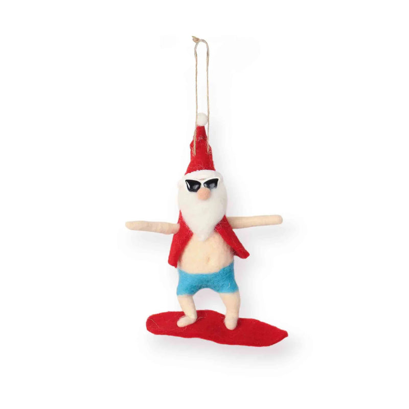 FELT ORNAMENT SANTA SURFER