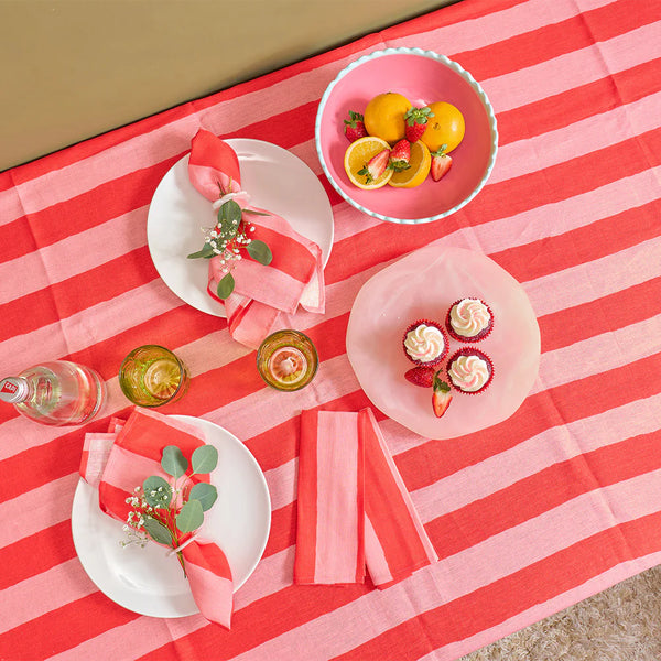LINEN TABLECLOTH RED STRIPE 138cm x 300cm