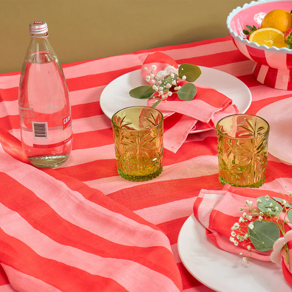 LINEN TABLE CLOTH RED STRIPE 138cm x 240cm