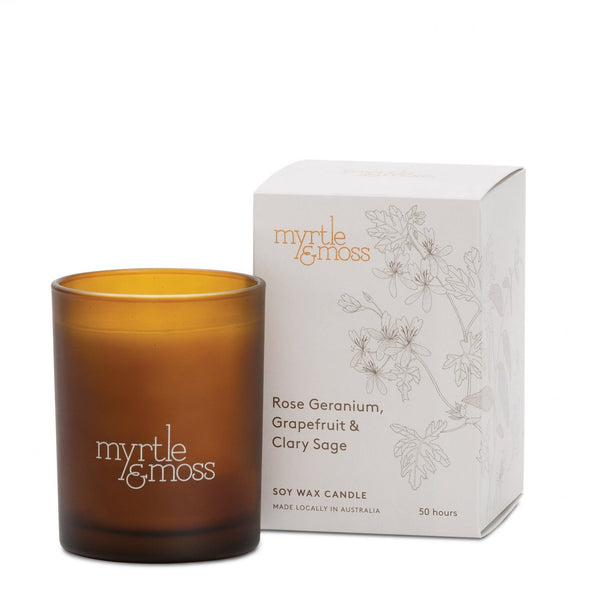 Soy Wax Candle | Rose Geranium-Myrtle & Moss-magnolia | home
