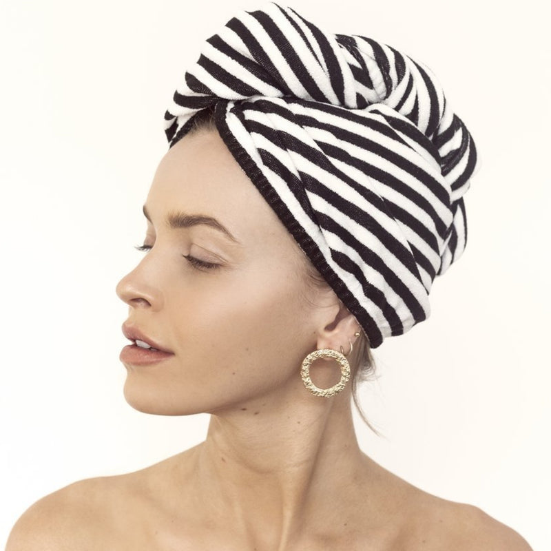 Riva Hair Towel Wrap | Monochrome Stripe-Louvelle-m a g n o l i a | home